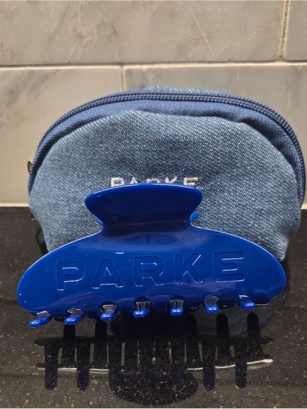 Parke Claw Clip Denim Navy With Pouch RARE